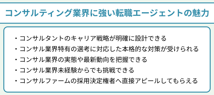 コンサルティング業界に強い転職エージェントの魅力についてのイラスト