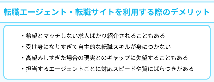 第二新卒に強い転職エージェント・転職サイトを利用する際のデメリットについてのイラスト