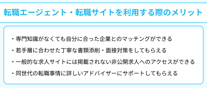 第二新卒に強い転職エージェント・転職サイトを利用する際のメリットについてのイラスト