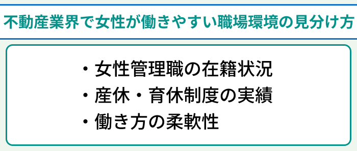 不動産業界で女性が働きやすい職場環境の見分け方のイラスト