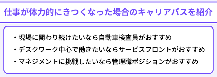 自動車整備士の仕事が体力的にきつくなった場合のキャリアパスを紹介のイラスト